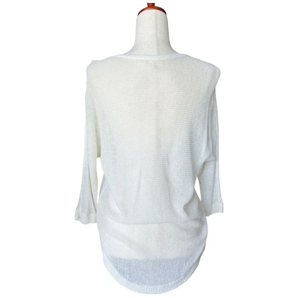 Moth Anthropologie Ivory Textured Knit Pullover Sweater 3/4 Sleeve Size Small